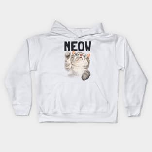 Meow slogan with cute cat Kids Hoodie